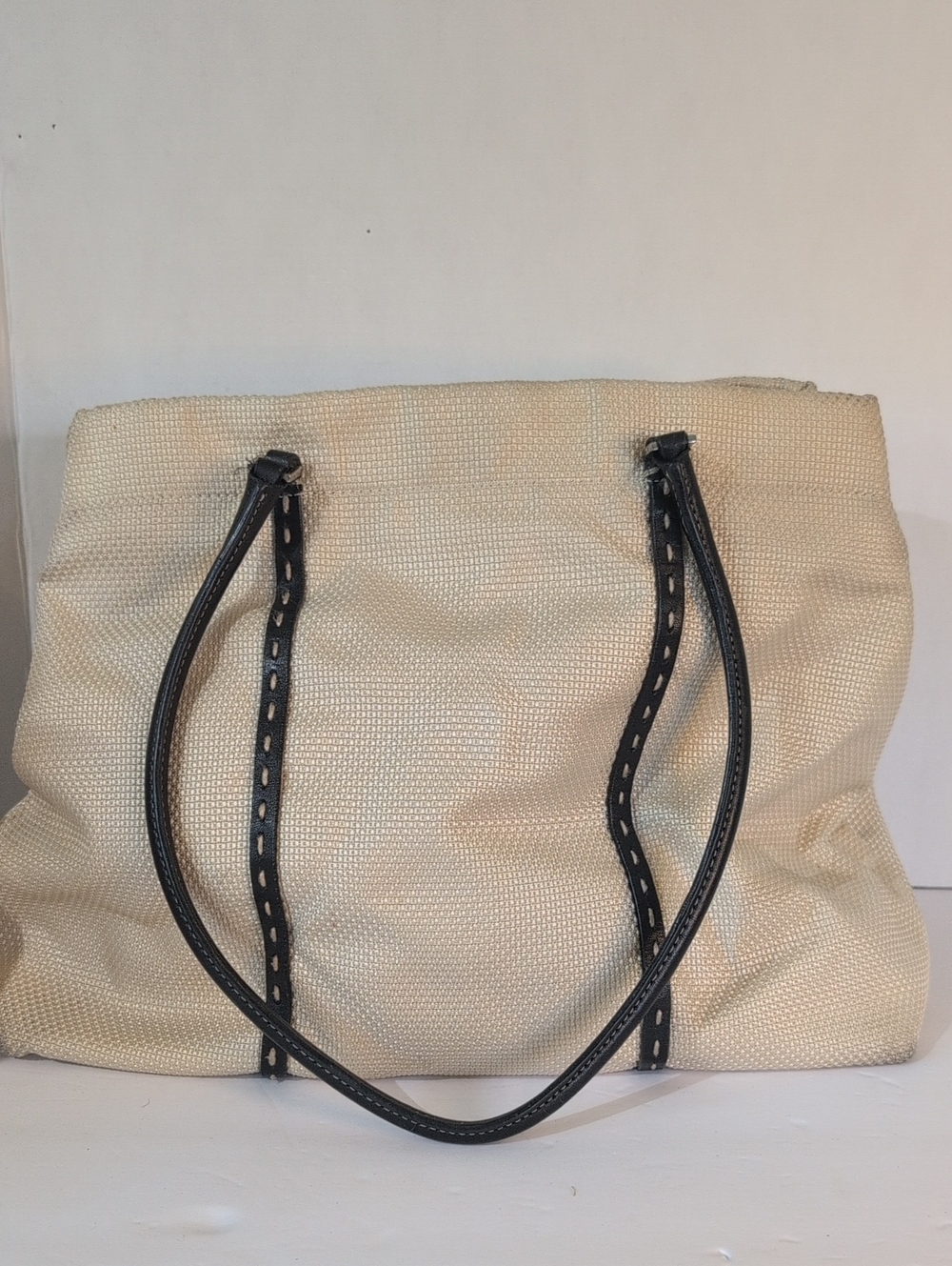 Antonio Melani Beige Textured  Shoulder Bag with Brown LeatherAccents, Women's